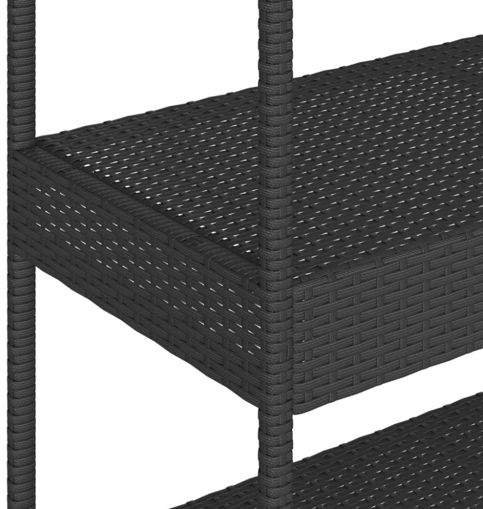 3 szintes fekete polyrattan és tömör akácfa zsúrkocsi