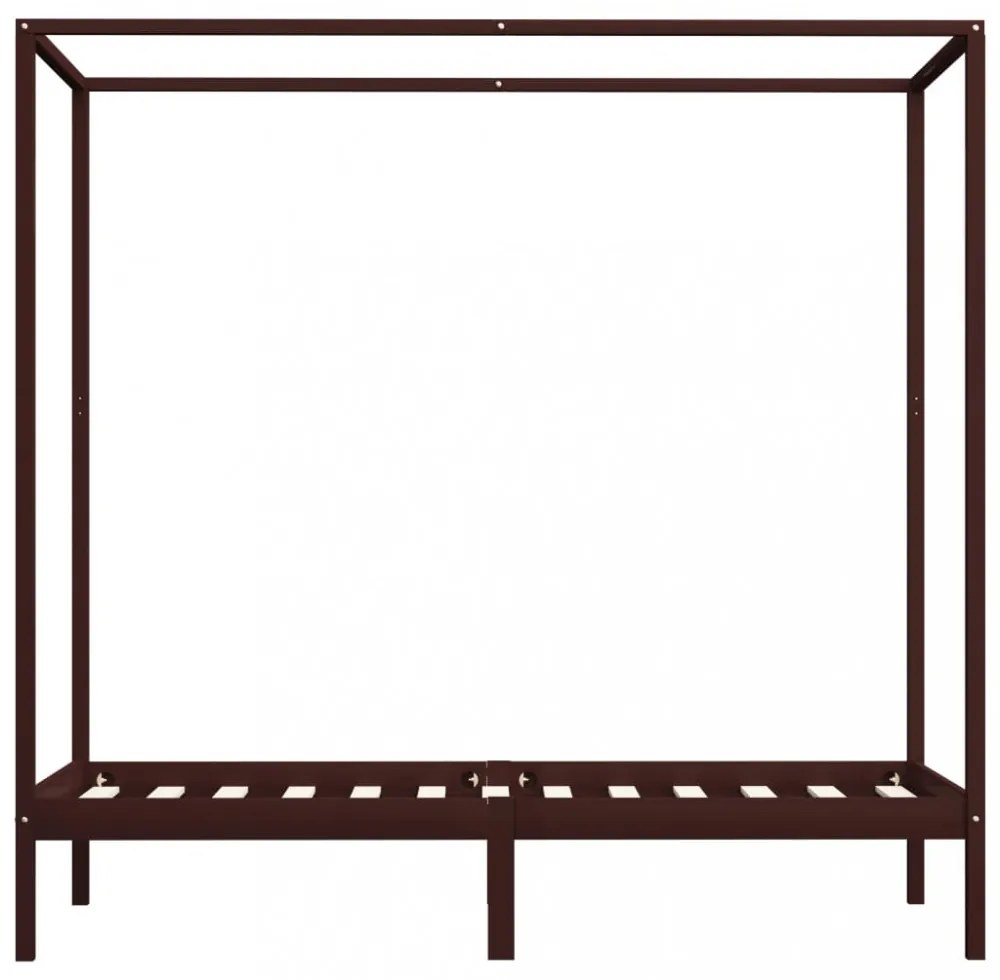 sötétbarna tömör fenyőfa baldachinos ágykeret 90 x 200 cm