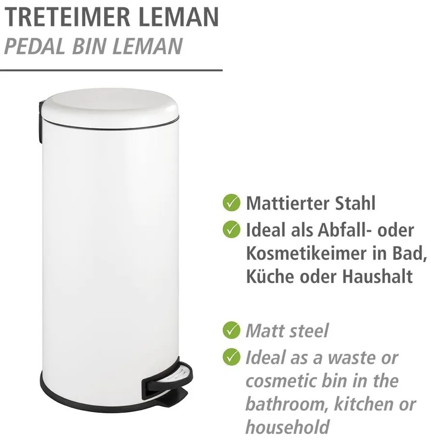 Fehér acél pedálos szemetes 30 l Leman – Wenko