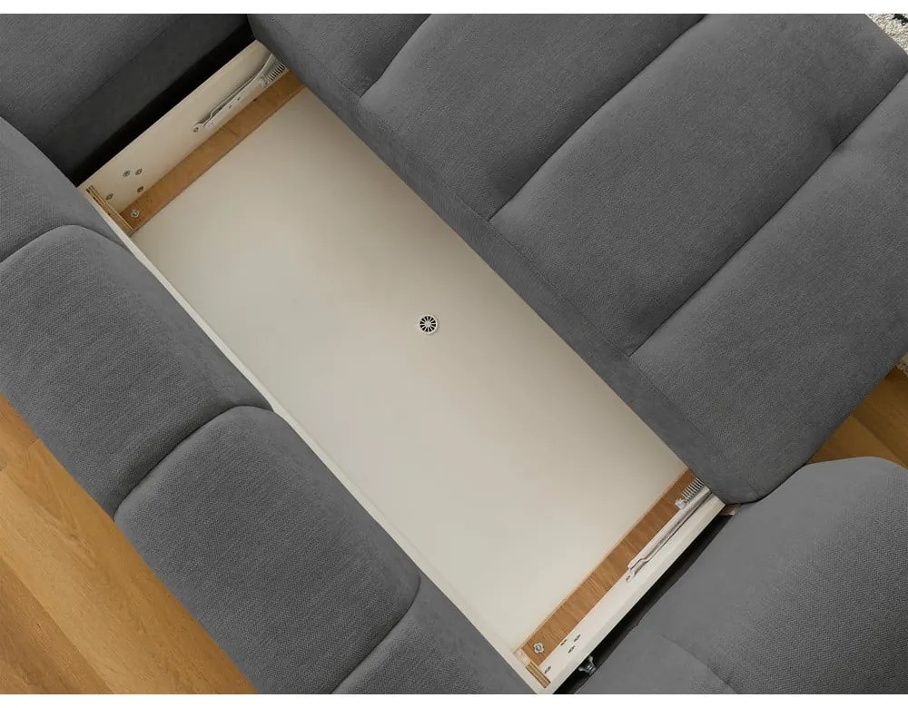 Sötétszürke kinyitható-tárolóhelyes sarokkanapé (jobb oldali-heverő résszel) Fuji – Bobochic Paris