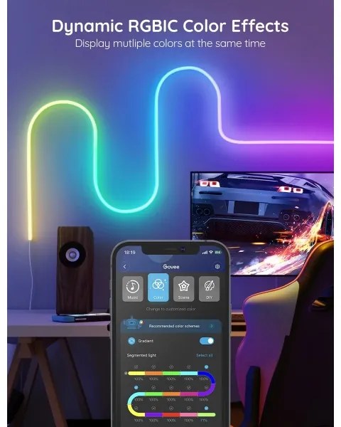 Govee - Neon SMART hajlítható LED szalag RGBIC 2m Wi-Fi IP67
