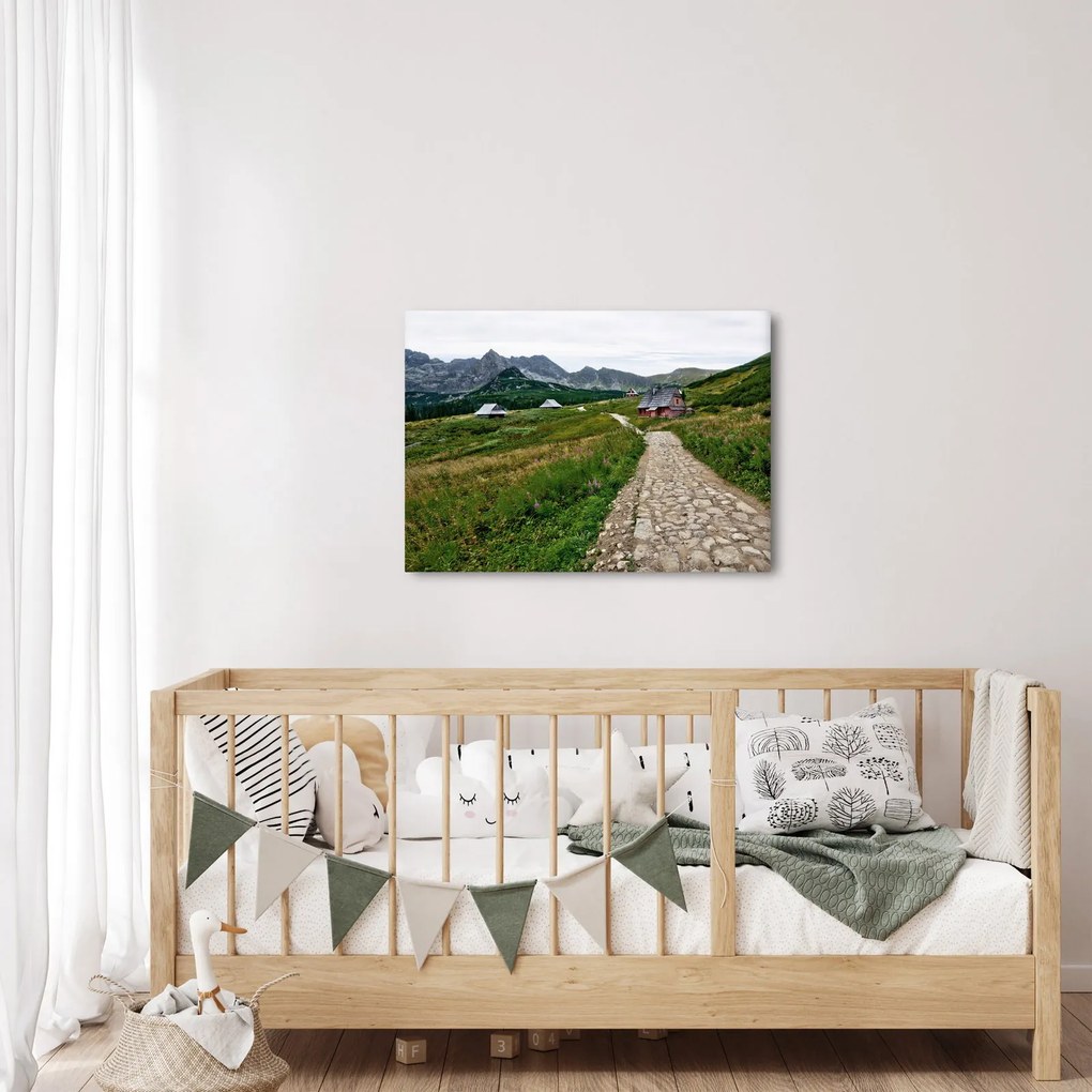 Kép - Hegyi táj házakkal (70x50 cm)