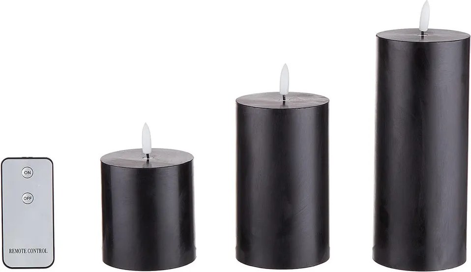 NORDIC LIGHT LED gyertya távirányítóval, fekete 3 darab