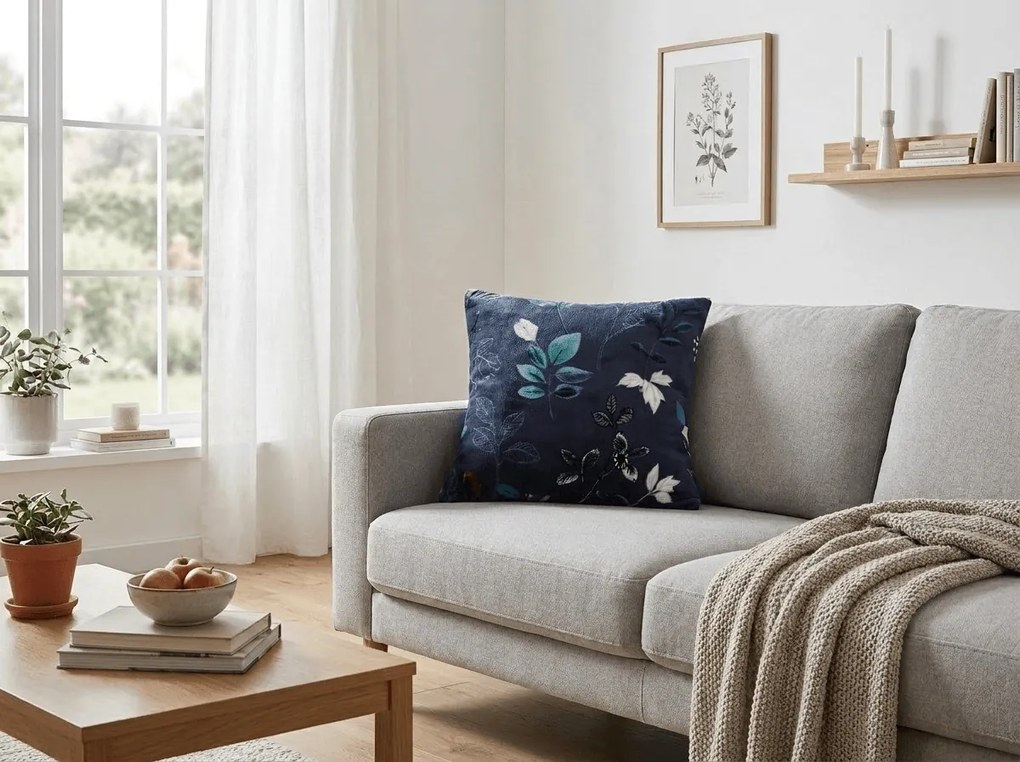 Kétoldalas párnahuzat DUO SENSE NOCTIFLORA 45x45 cm mikroplüss/flanel, sötétkék