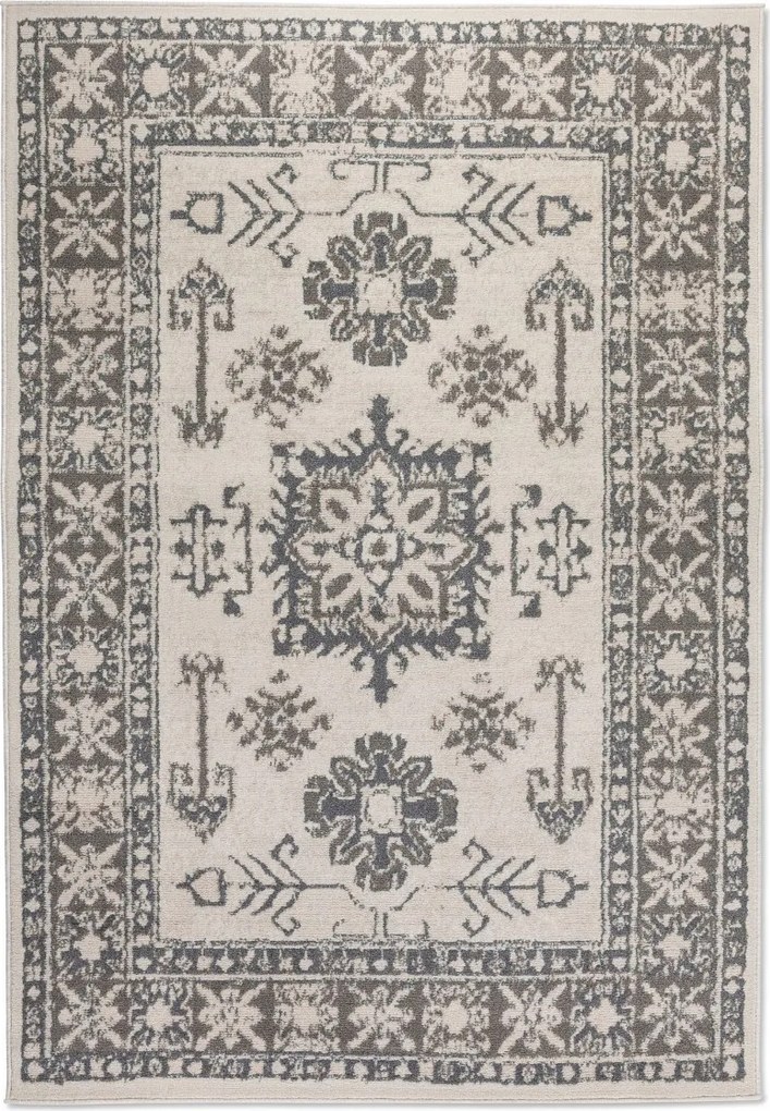 Hagyományos szőnyeg nappaliba, 120x170cm, klasszikus szürke-krémszínű mintával