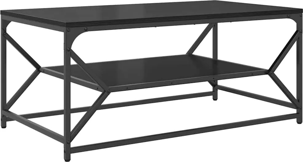 vidaXL Dohányzóasztal Fekete tölgy 90 x 50 x 40 cm Műszaki fa és acél