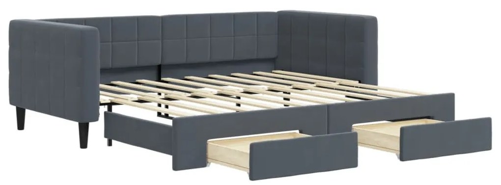sötétszürke kihúzható bársony heverő fiókkal 90 x 190 cm