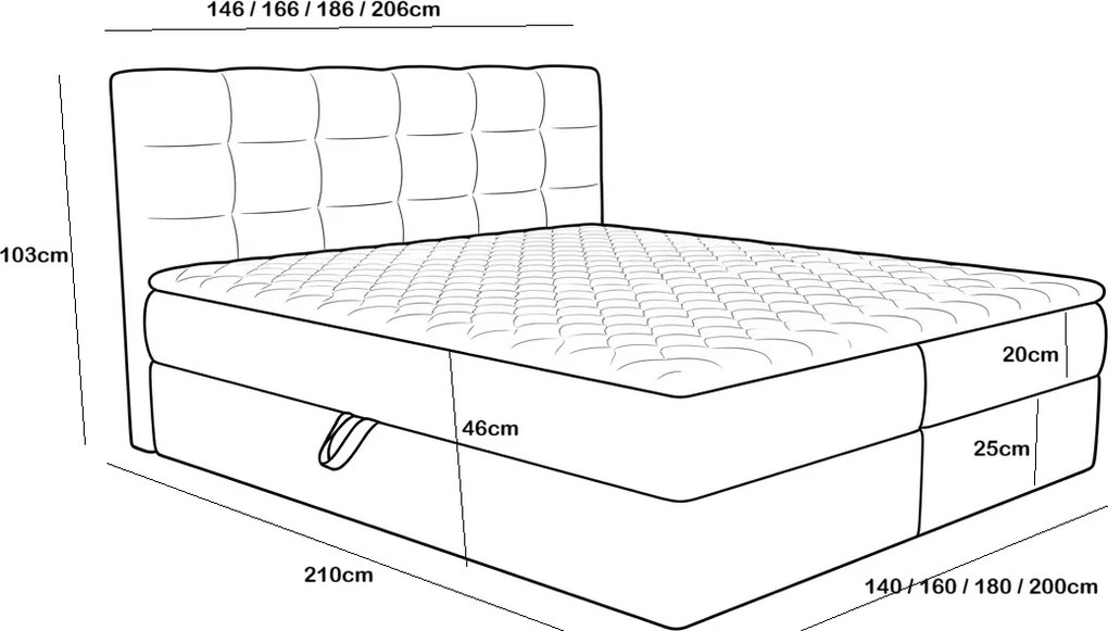 Kárpitozott boxspring ágy DIRELIS TRINITY 140x200 cm szürke Matrac: Bonell rugós matrac