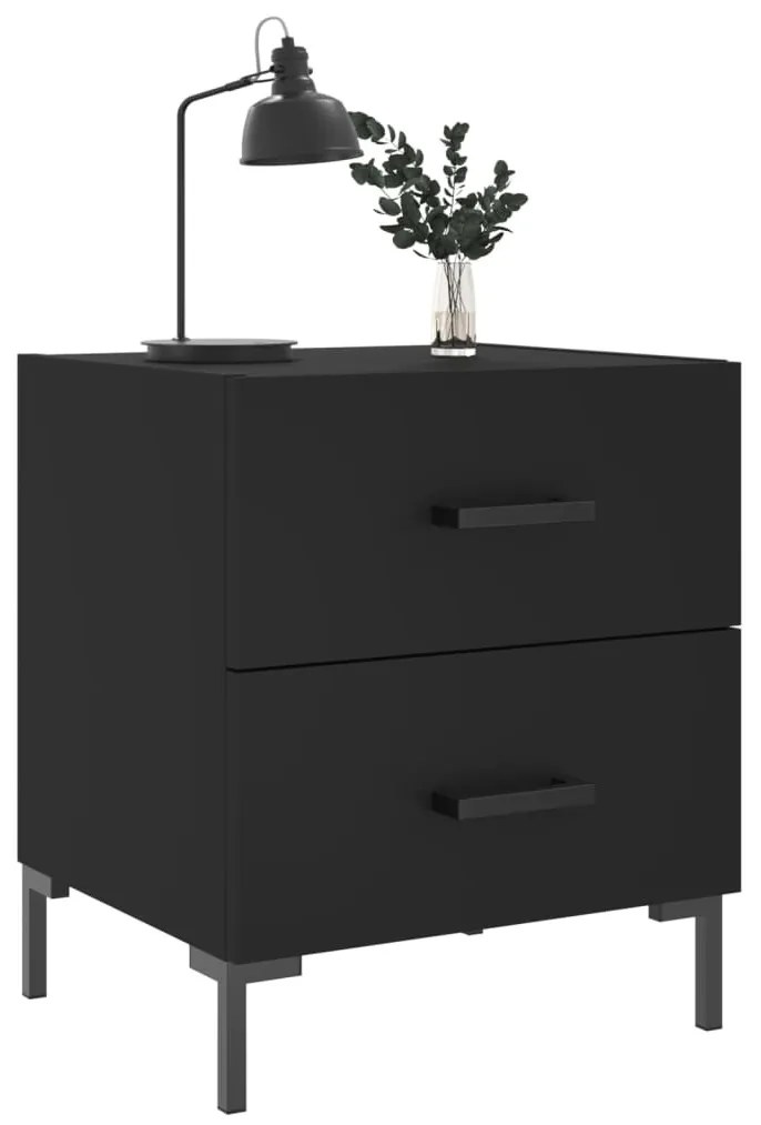 2 db fekete szerelt fa és vas éjjeliszekrény 40 x 35 x 47,5 cm