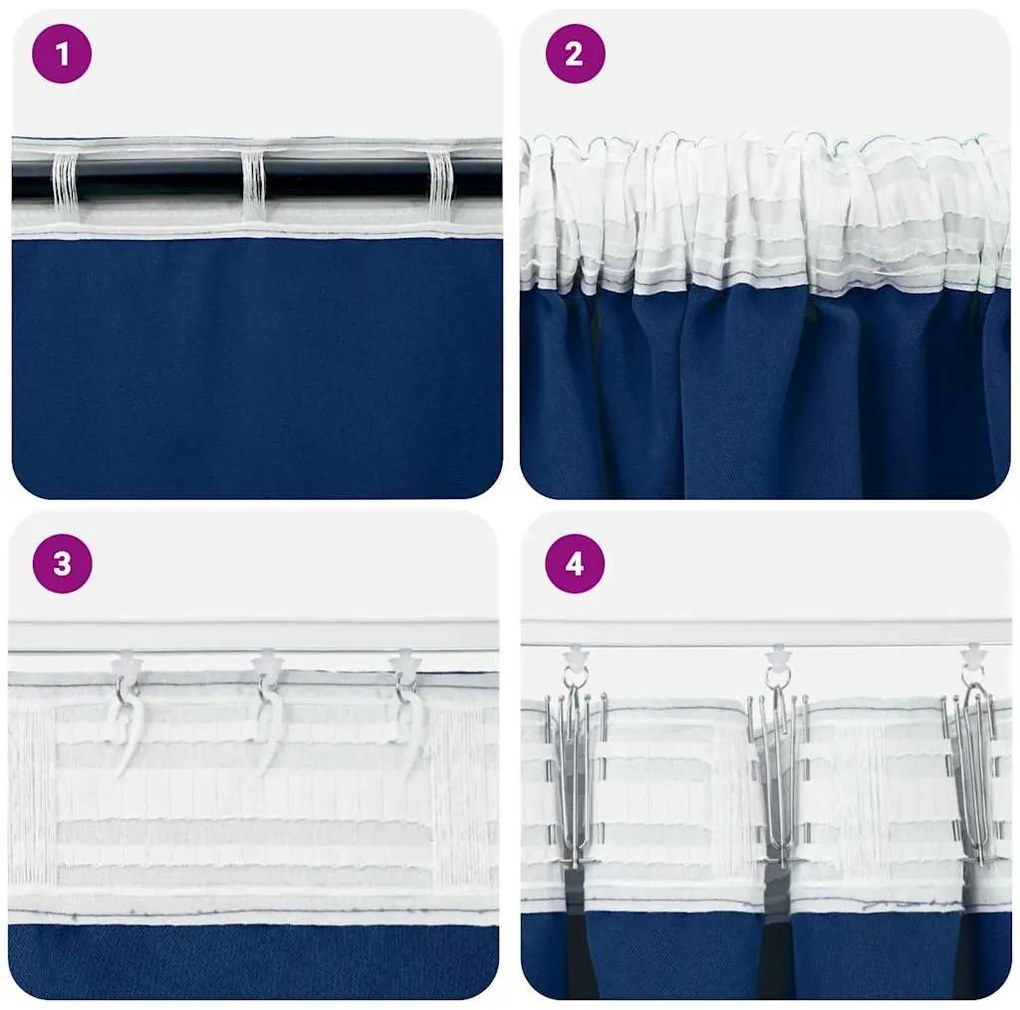 Függönyök függönyökkel 2 pcs Sötétkék 225x140cm Poliészter