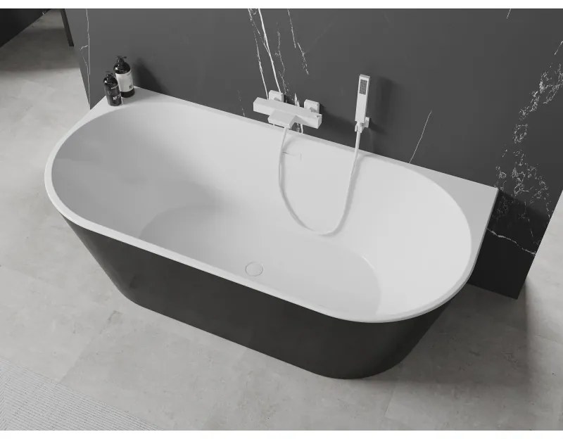 Mexen Oval, szabadon álló fali kád 160 x 80 cm, fehér-fekete, fehér túlfolyó, 52671608075-20