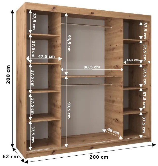 Ruhásszekrény 200 cm Toki (szonoma tölgy + matt fehér). 1064856