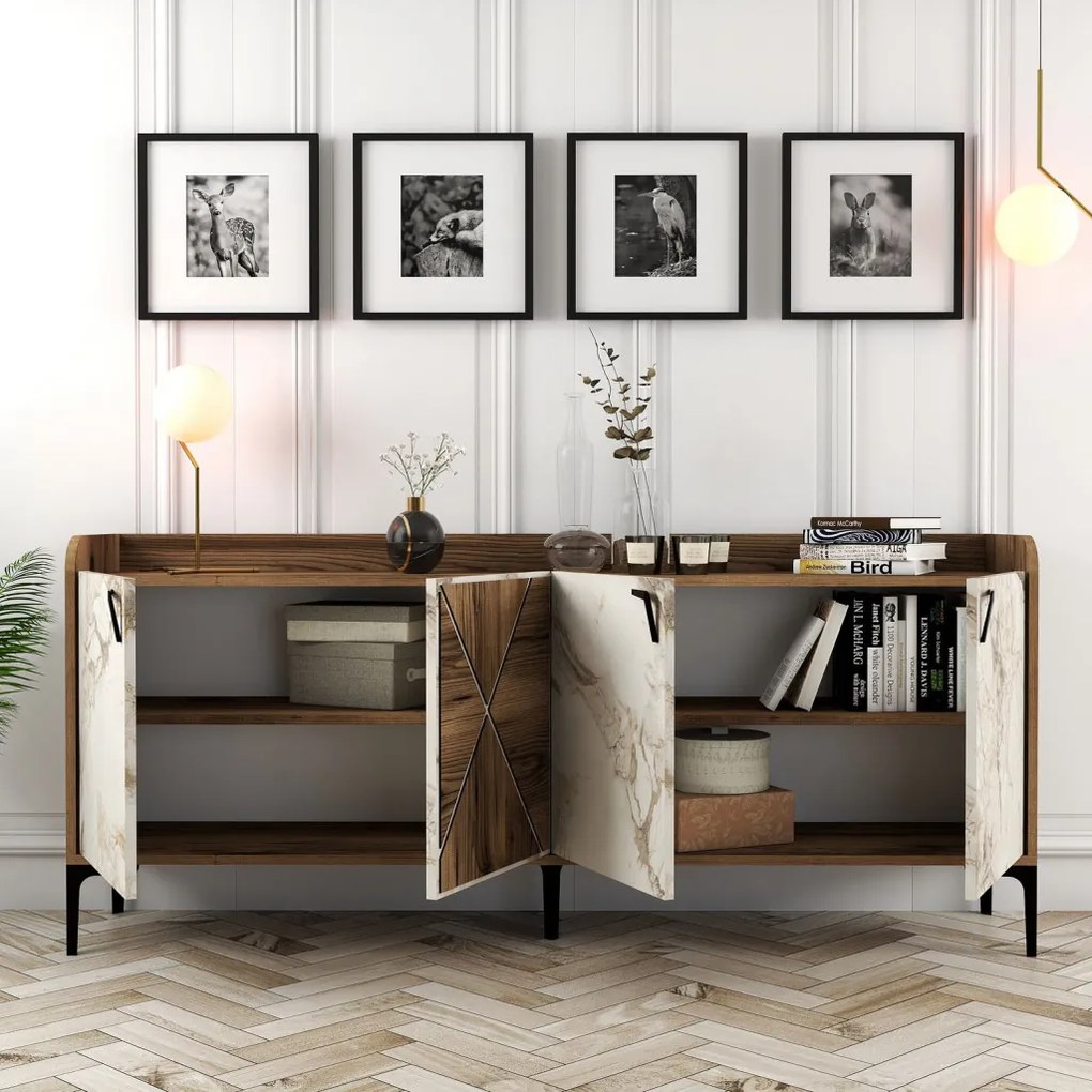 Venedik - Walnut, White Marble