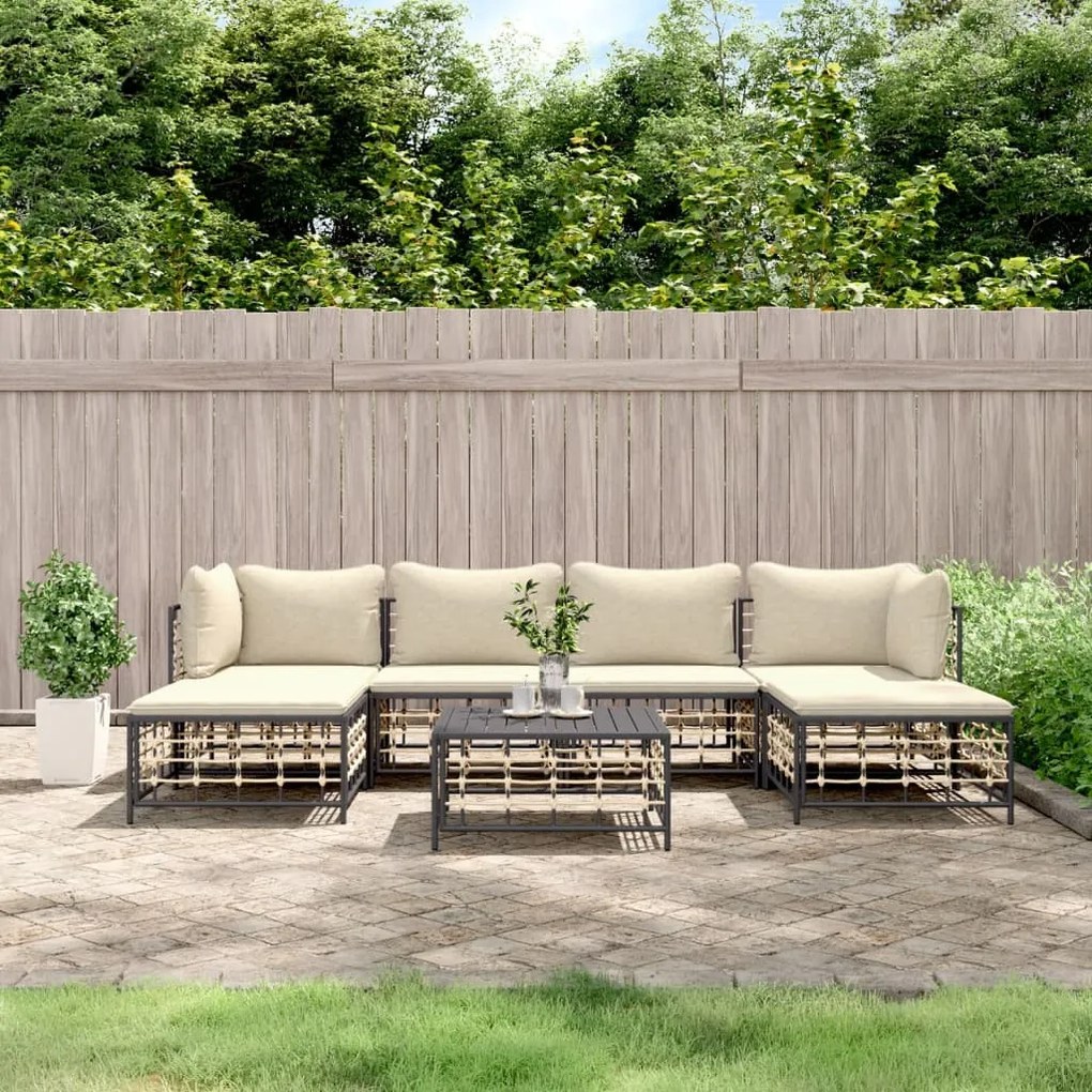 7 részes antracitszürke polyrattan kerti ülőgarnitúra párnákkal