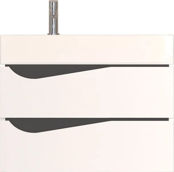 Piramida EURIDIKA fali fürdőszobabútor - műmárvány mosdóval -2 fiókos -ALPINFEHÉR-FEKETE-70x41x56 cm