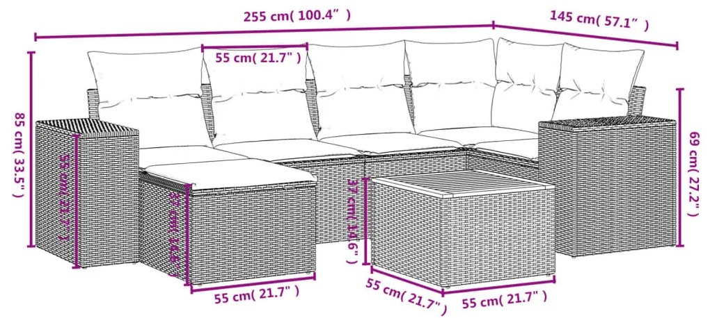 7 részes szürke polyrattan kerti ülőgarnitúra párnákkal