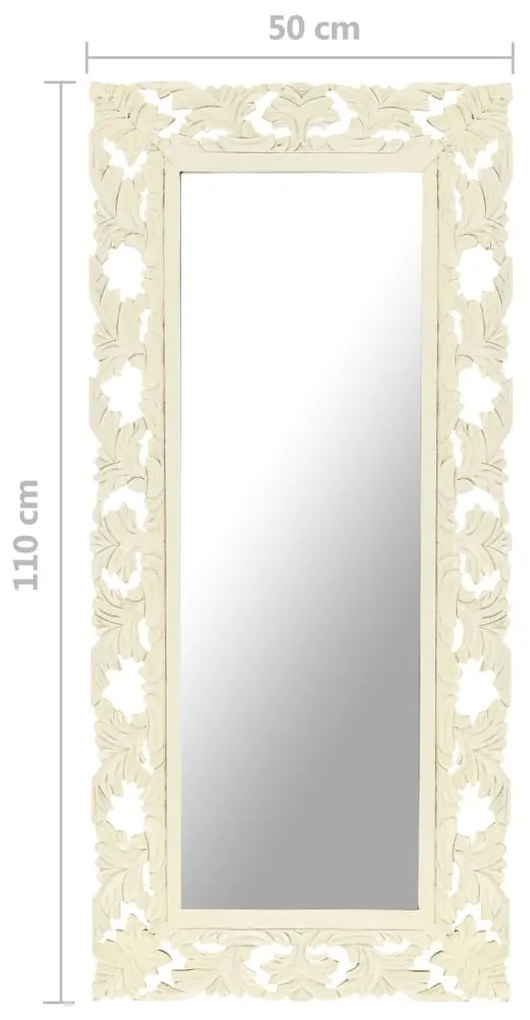 kézzel faragott fehér tömör mangófa tükör 110 x 50 cm