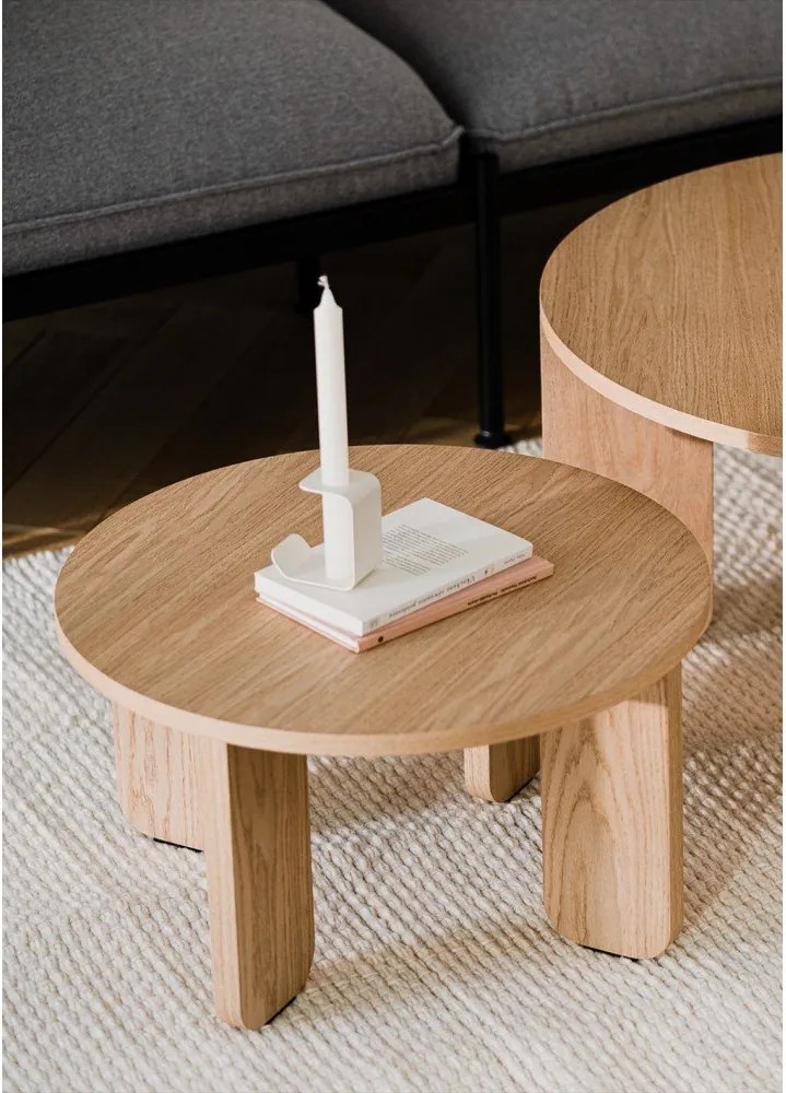 Natúr színű kerek dohányzóasztal tölgyfa dekoros asztallappal ø 55 cm Kuvu – noo.ma