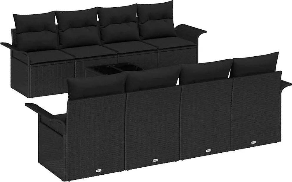 vidaXL Kerti Kanapé Szett párnával tárolóval 9 pcs Fekete polirattan