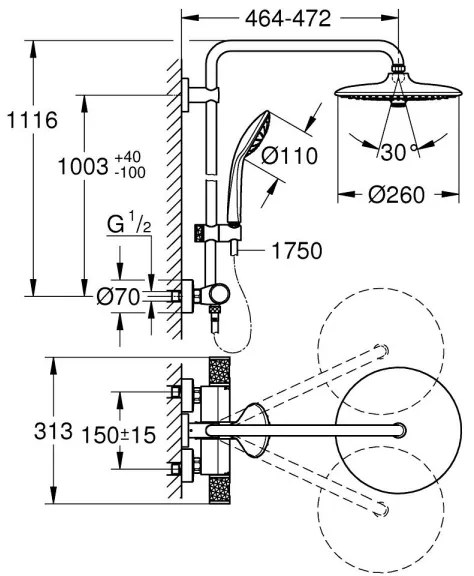 GROHE 26403KF2 - VITALIO JOY 260 zuhanyrendszer, fekete