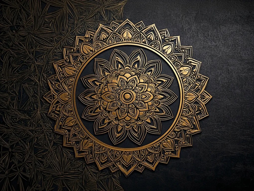 Vászonkép Canvas Mandala Fekete Arany Harmónia Wellbeing Zen 100x75
