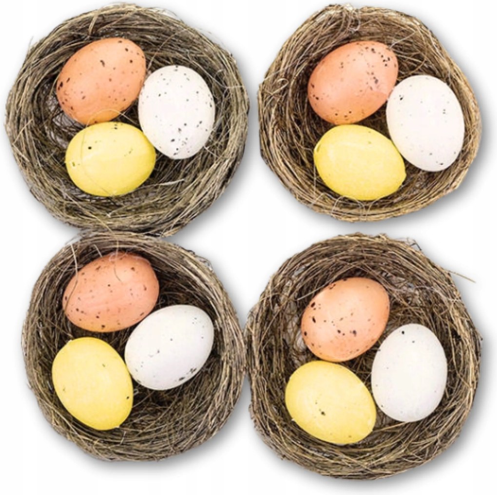 5 cm-es műanyag tojások fészekben, 4 darab húsvéti dekoráció