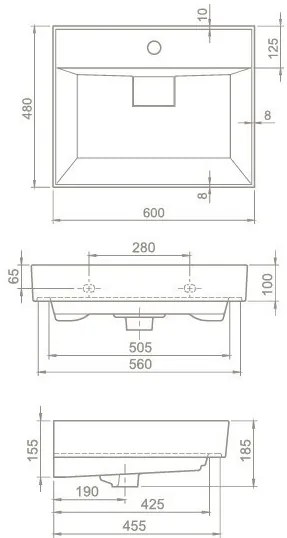TMP TRIO 60 álló fürdőszobabútor - CeraStyle SHARP FEKETE mosdóval - 60 x 48 cm