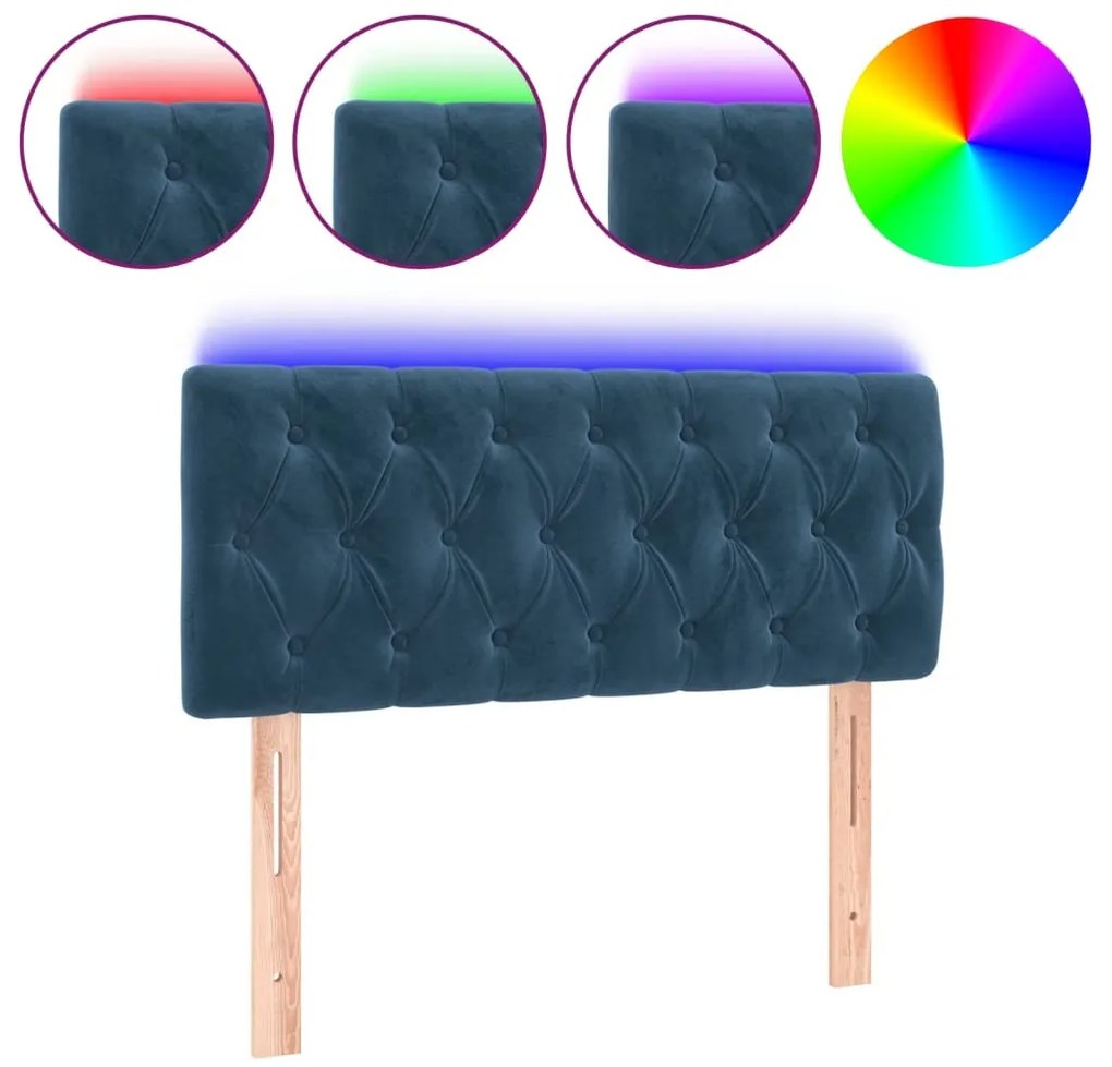 sötétkék bársony LED-es fejtámla 100 x 7 x 78/88 cm