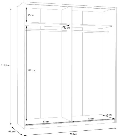 KARO gardróbszekrény tükörrel 170x210 cm fehér