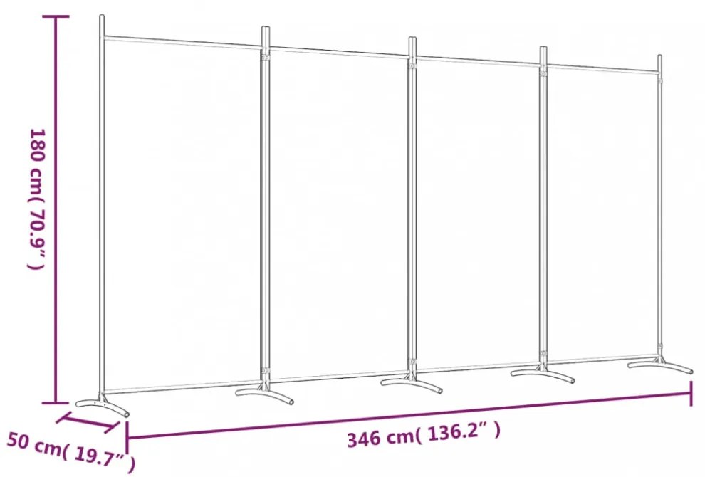 4 paneles antracitszürke szövet térelválasztó 346x180 cm