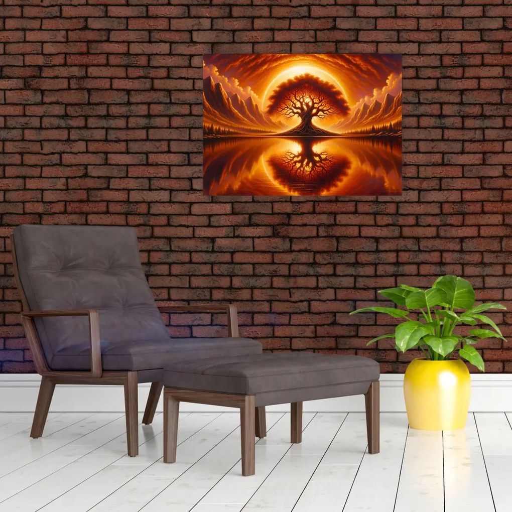 Üveg kép – Fa a véres napban (70x50 cm)