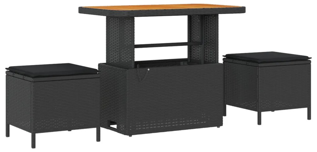 12 Részes Kerti Kanapé Készlet Párnákkal Fekete Poly Rattan Akácia