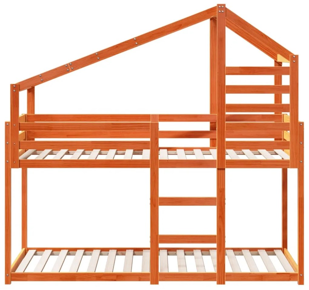 viaszbarna tömör fenyőfa ágy emelettel és tetővel 80 x 200 cm