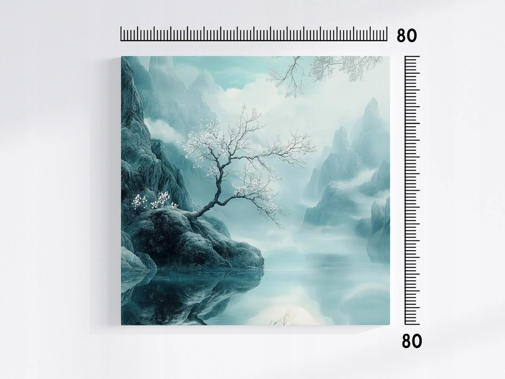 Vászonkép Canvas Hegyek Fa Tájkép Természet Köd Türkiz 80x80