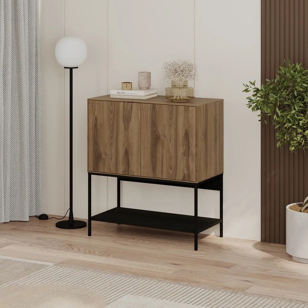 Fekete-natúr színű szekrény tölgyfa dekorral 80x90x40 cm Amira – Marckeric