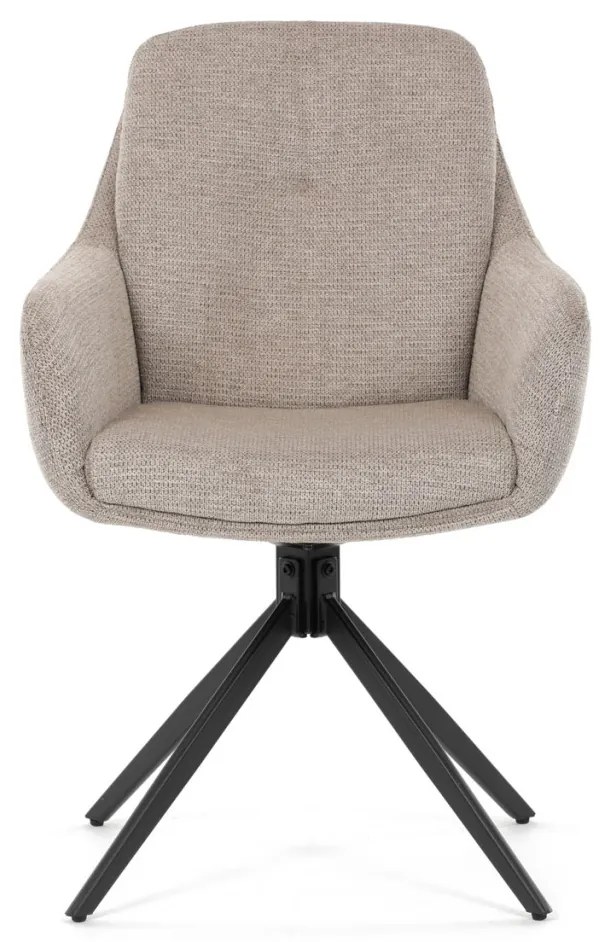 Scaun de sufragerie pivotant, mecanism rotativ 180°, material bej, structură metalică neagră