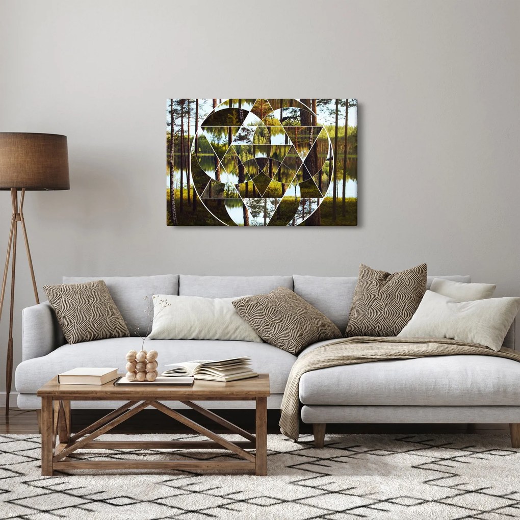 Kép - Geometrikus kollázs a skandináv erdők hátterében (90x60 cm)