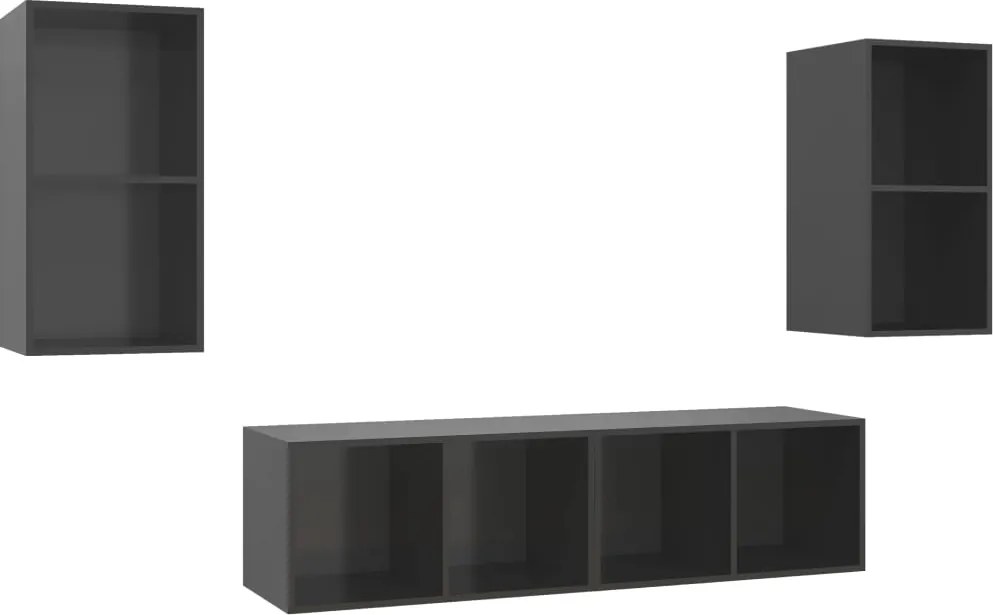 vidaXL 4 db magasfényű szürke szerelt fa fali TV-szekrény