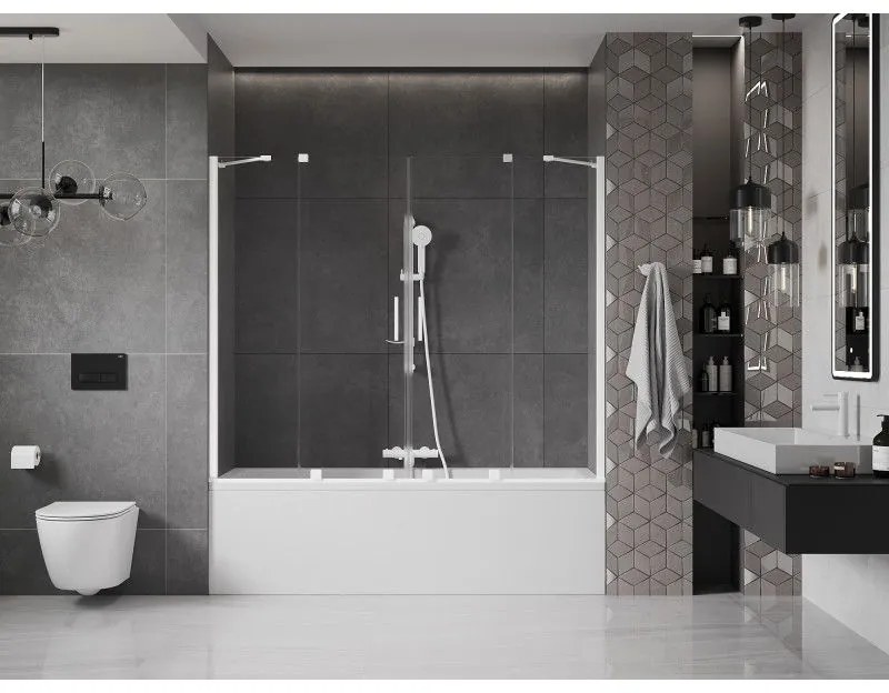 Mexen Velar Duo, 2 szárnyas eltolható kádparaván 200 x 150 cm, 8mm átlátszó üveg, fehér profil, 896-200-000-02-20