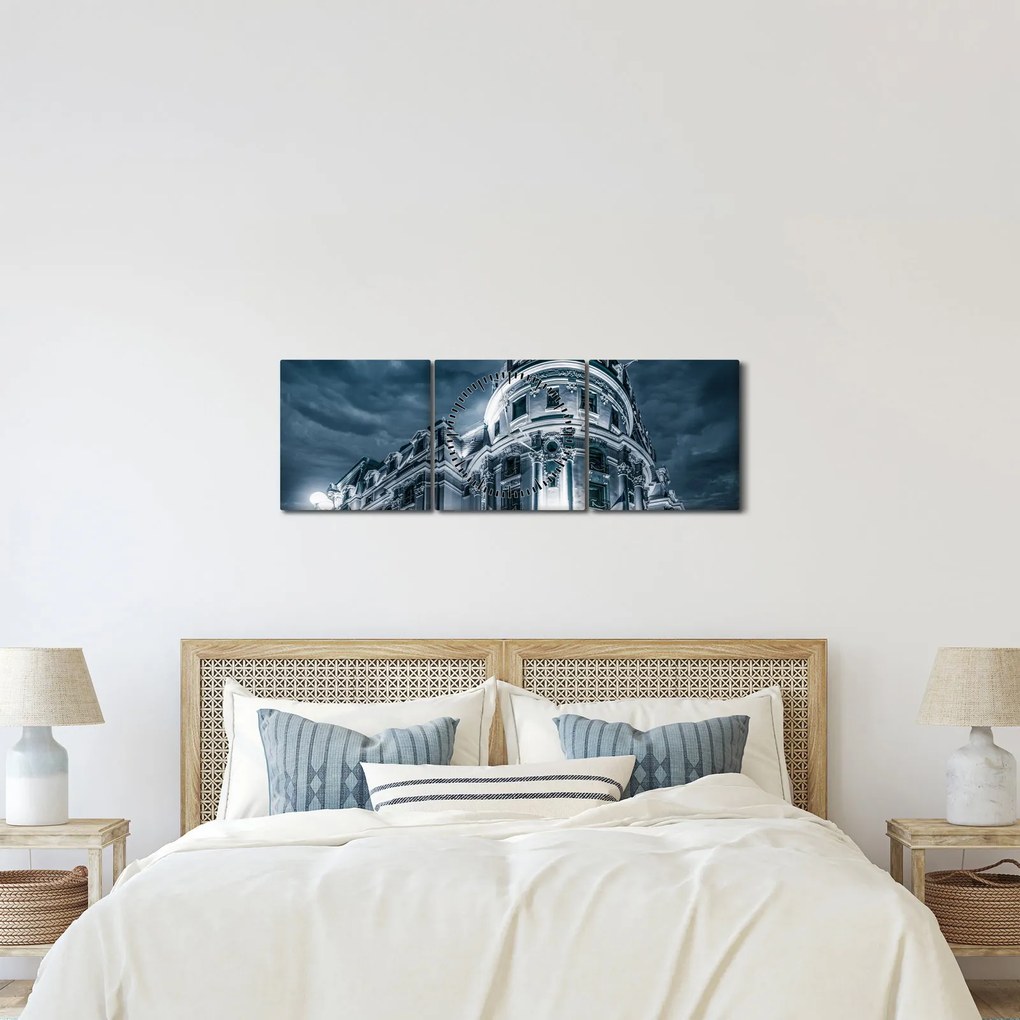 Építészet a sötétben képe (órával) (90x30 cm)