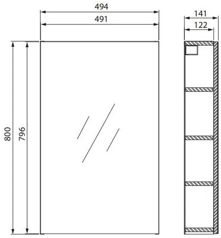 Cersanit City, tükörszekrény 50x14x80 cm, fehér, S584-023-DSM