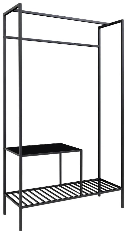 Vita ruhataró állvány, 2 polc, fekete, fekete váz 101x38x170 cm