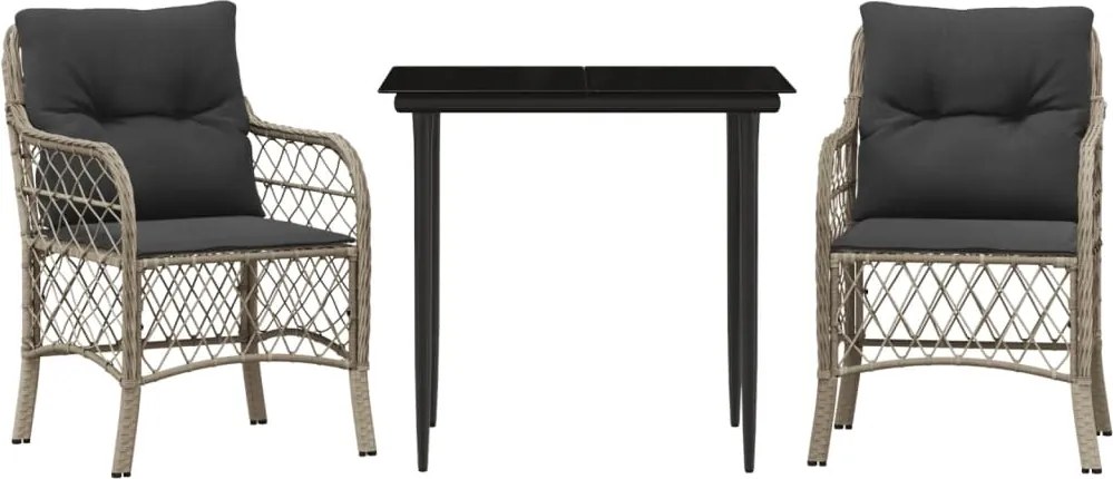 vidaXL 3 részes világosszürke polyrattan bisztrógarnitúra párnákkal