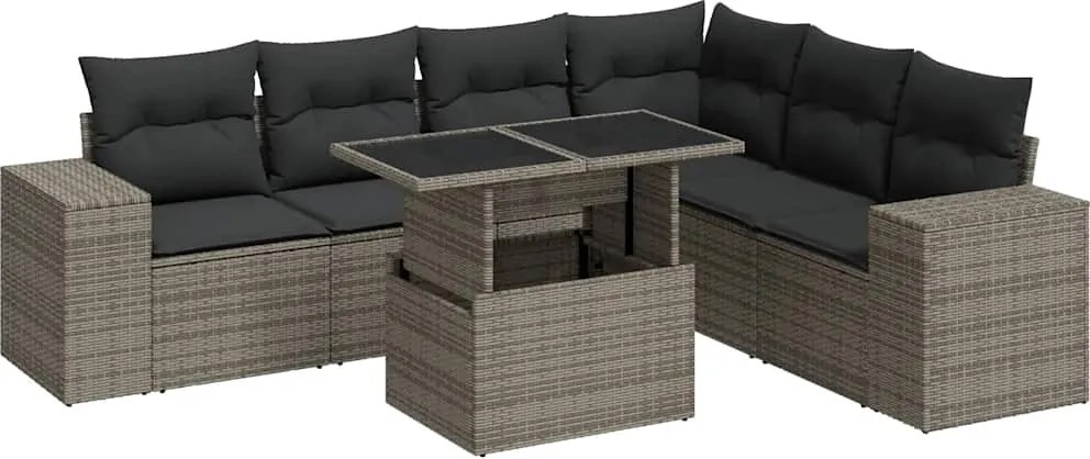 vidaXL 7 részes szürke polyrattan kerti ülőgarnitúra párnákkal