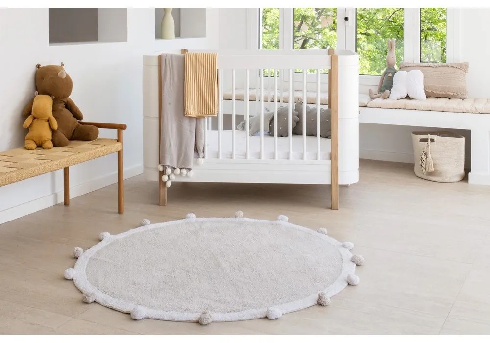 Világosszürke mosható kézi szövésű pamut gyerek szőnyeg ø120 cm Bubbly – Lorena Canals