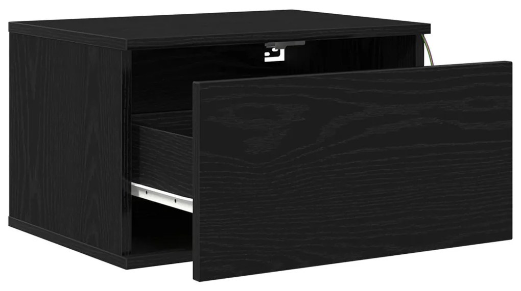 Éjjeli szekrény LED világítással, Fekete tölgy 50x36x30 cm