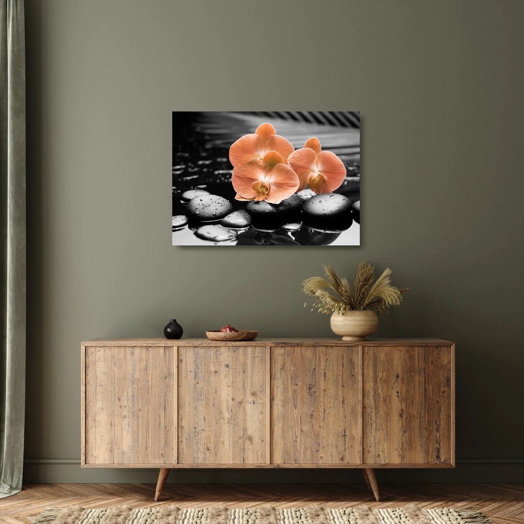 Üveg kép - Narancssárga orchideák (70x50 cm)