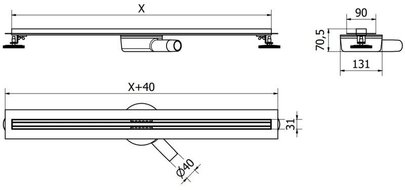 Mexen Lapos rozsdamentes acél zuhanytálca 360°-ban forgatható szifonnal 90 cm, SLIM minta, 1041090