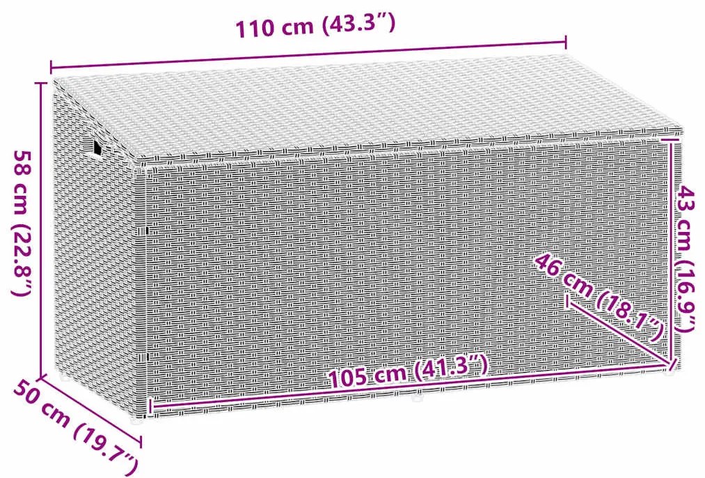 világosszürke polyrattan kerti tárolóláda 110x50x58 cm