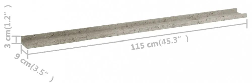 4 db betonszürke fali polc 115 x 9 x 3 cm